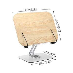 Adjustable Wooden Book,Tablet &”or Phone Stand - Natural Wood / Metal base